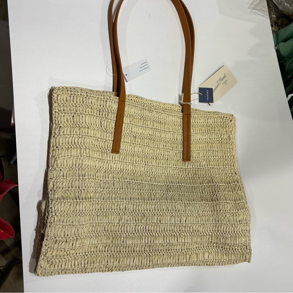 Universal Thread Straw Packable Checker Boxy Tote… - image 2